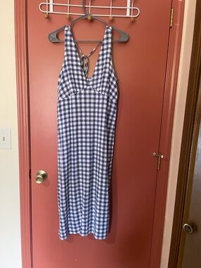 Blue and White Gingham Women's midi Sundress